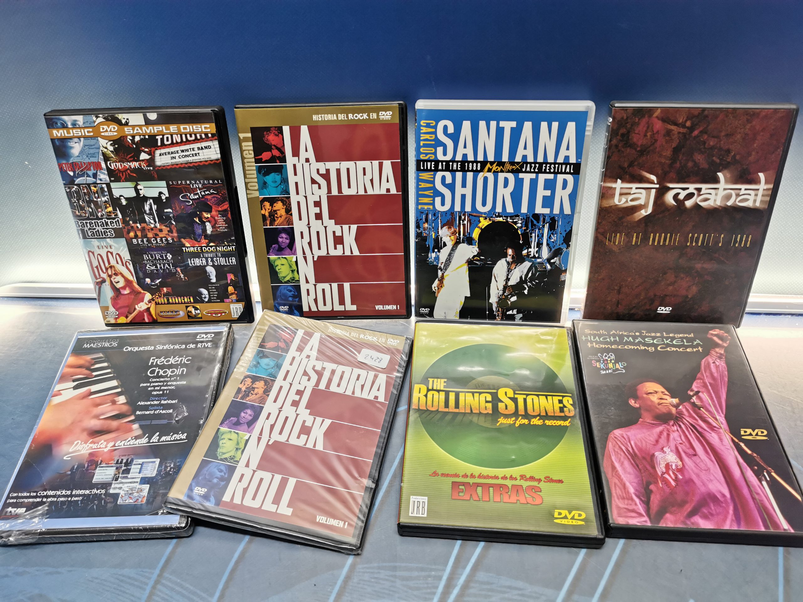 7 dvds musicales SANTANA, ROLLING STONES, LA HISTORIA DEL ROCK...