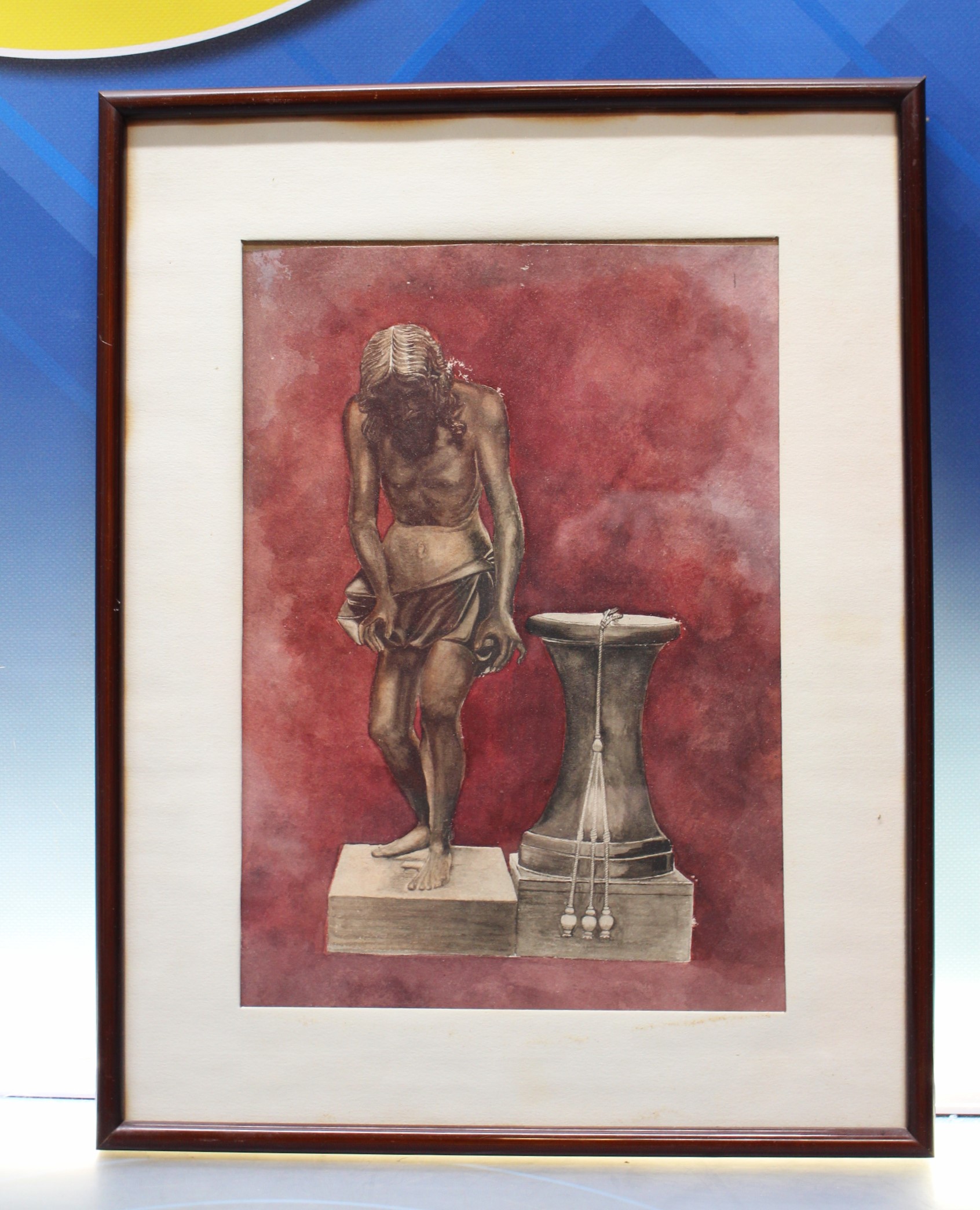 IMG_6658 Cristo en la columna. Acuarela enmarcada madera y cristal. - Imagen 1