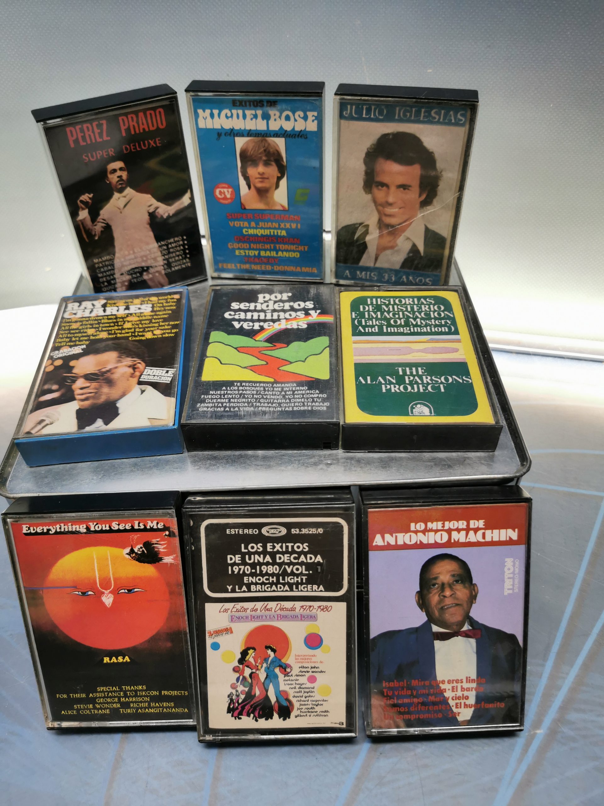 9 casetes, cassette, Cinta de Cassette, variados, Julio Iglesias, Antonio Machin, Ray charles y mas