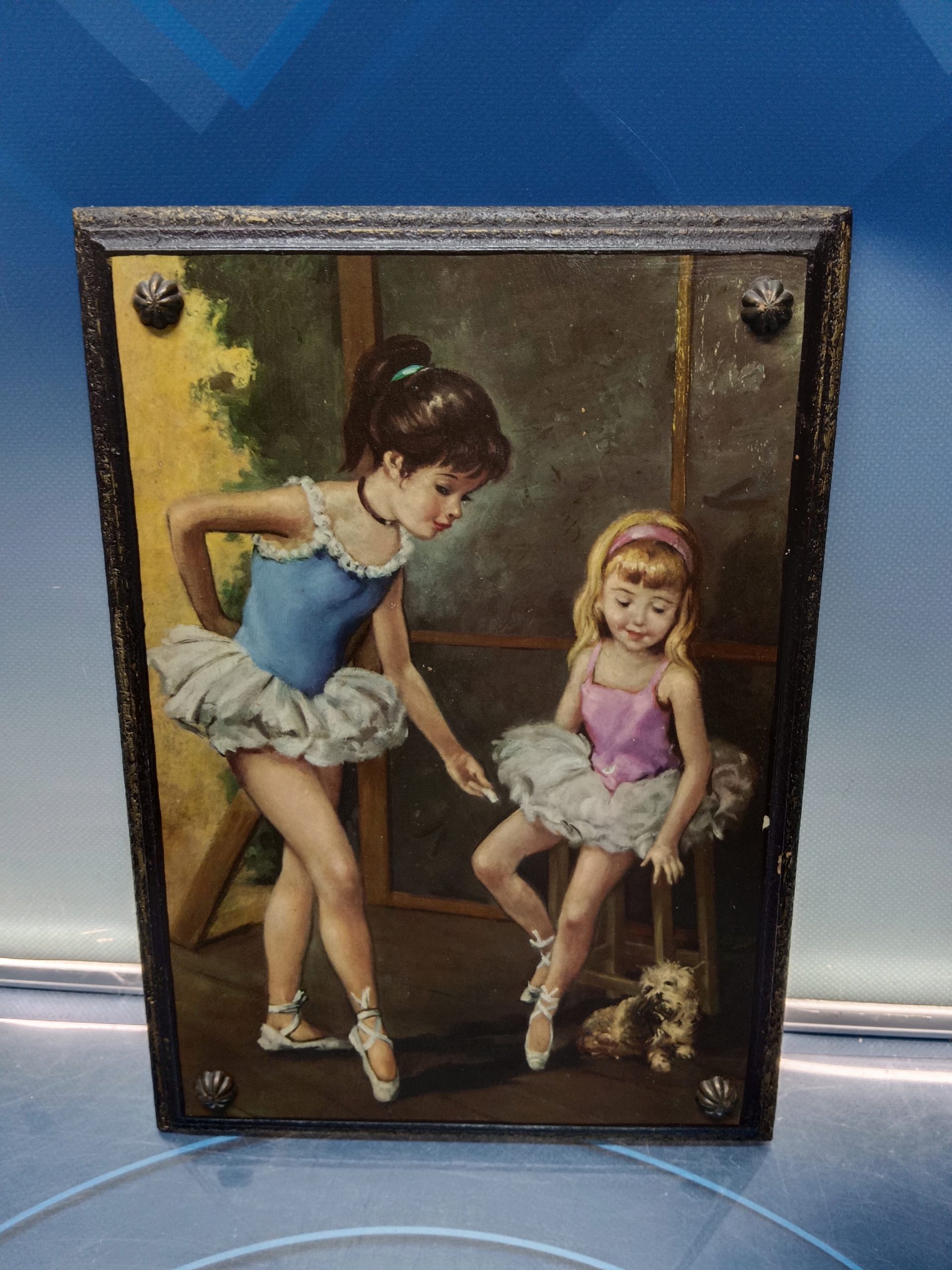 marco de madera oleo sobre tabla, bailarinas rusas 23,5x34 cm