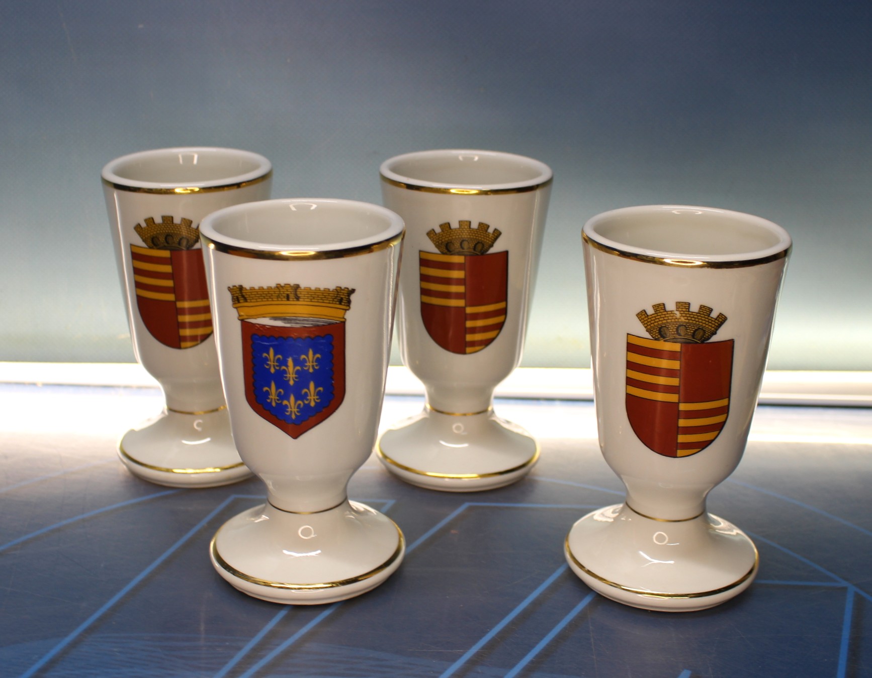 4 copas de porcelana Francia. Limoges. Dubourg. Pillivuyt et Cie.