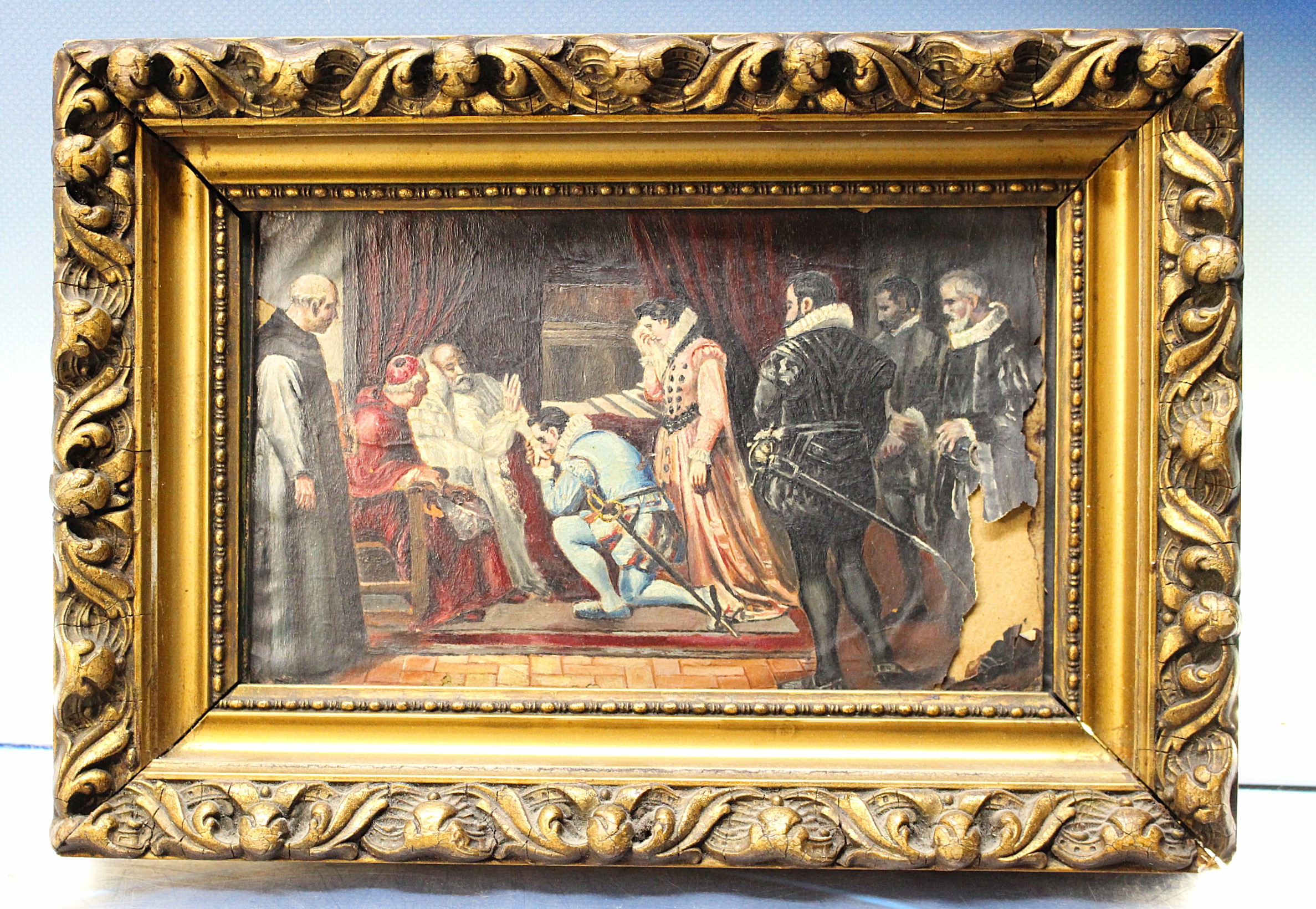 IMG_4767 Reproducción de “Ultimos momentos de Felipe II” de Francisco Jover y Casanova. Óleo sobre papel. - Imagen 1