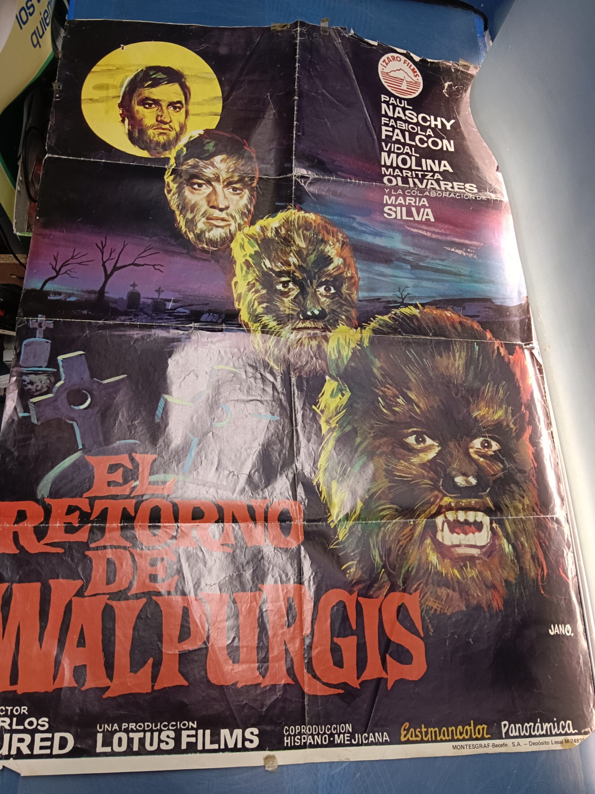 ANTIGUO CARTEL, poster, EL RETORNO DE WALPURGIS AÑO 1973 TERROR de JANO medidas 100 X 70 CM. APROX.