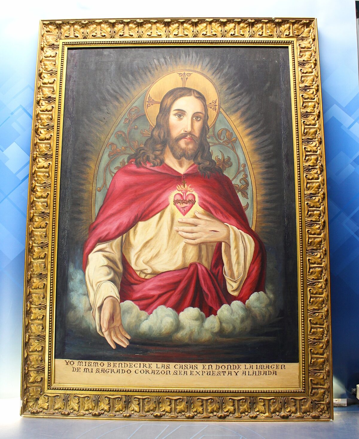 IMG_7447 Óleo sobre lienzo Sagrado Corazón de Jesús. - Imagen 1