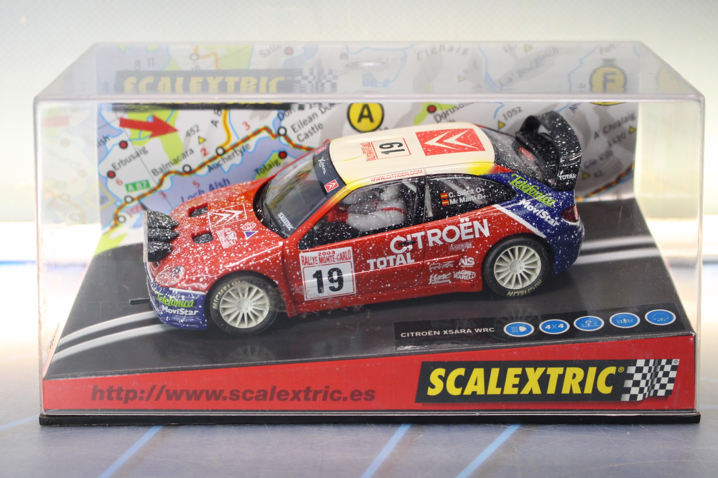 Citroën Xsara WRC “Montecarlo”. Coche slot Scalextric Tecnitoys 6122, efecto nieve.