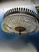 Lampara de techo, circular, 5 focos, araña de cristal y bronce estilo antiguo