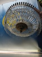 Lampara de techo, circular, 5 focos, araña de cristal y bronce estilo antiguo - Imagen 11