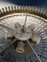 Lampara de techo, circular, 5 focos, araña de cristal y bronce estilo antiguo - Imagen 7