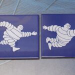 Michelín: 4 azulejos de taller sin uso. Bibendum. Cicosa. Años 70.