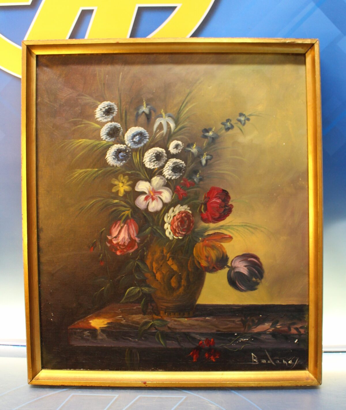 IMG_5564 Anémonas, campanillas y rosas. Bodegón. Óleo sobre lienzo. Juan Badenes Miralles. - Imagen 1